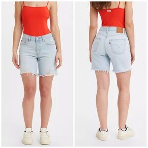 Levi's 501 90's High Rise Non-Stretch Raw Hem Distressed Light Wash Jean Shorts